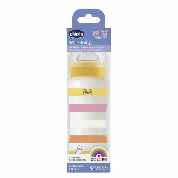 Biberon|Chicco Biberon Benessere 330Ml Flusso Rapido In Plastica Giallo