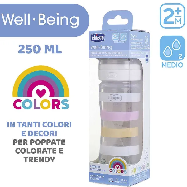 Biberon|Chicco Biberon Benessere 250Ml Flusso Medio In Plastica Bianco