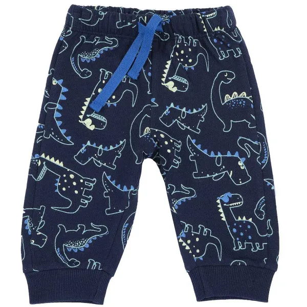 Pantaloni|Chicco Pantaloni Lunghi In Felpa Con Dinosauri Blu Scuro