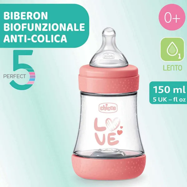 Biberon|Chicco Perfect 5 Biberon 150 Ml - Flusso Lento Rosa