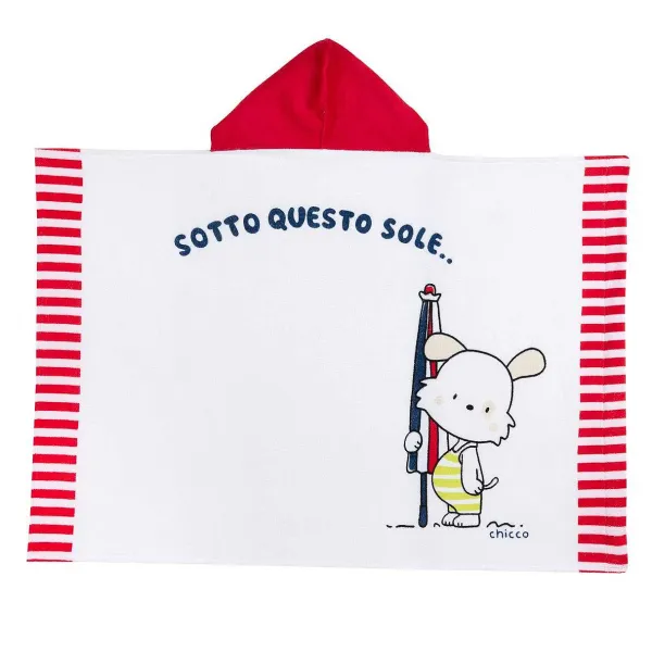 Teli Mare|Chicco Telo Mare Spugna Con Cappuccio Bianco E Rosso